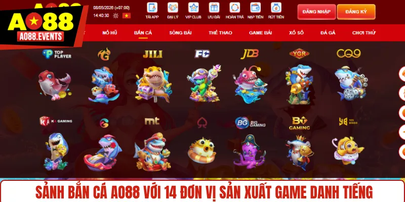 Sảnh bắn cá AO88 với 14 đơn vị sản xuất game danh tiếng
